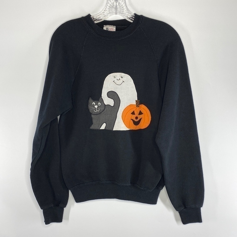 Vintage Lee Sturdy Sweats Halloween Black Cat Raglan Sleeve Black Sweatshirt